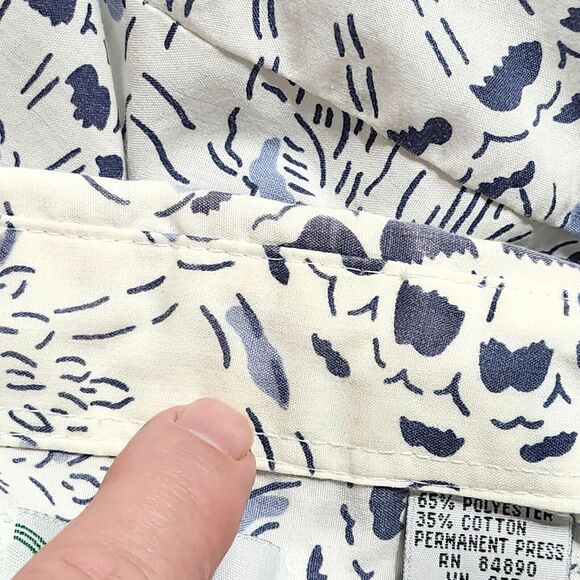 Vintage Haband Hawaiian Shirt Mens Size XL XLarge Floral Print White Blue Pocket - Picture 4 of 11